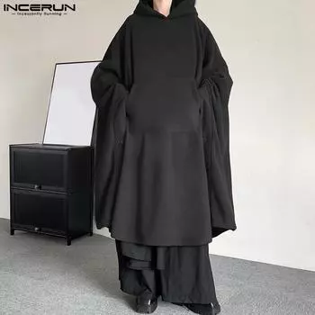 INCERUN Мужские свободные мешковатые длинные пальто-накидки с капюшоном S красный