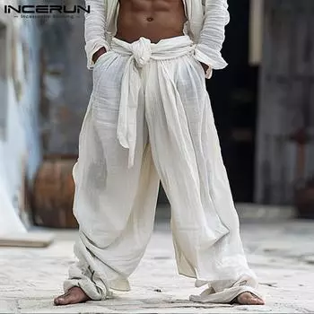 INCERUN Мужские свободные повседневные брюки-бандаж с плиссировкой и широкими штанинами 4XL белый