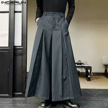 INCERUN мужские свободные повседневные брюки с высокой талией на молнии и оборками M красный