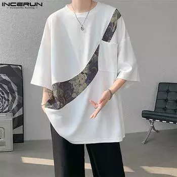 INCERUN Мужские свободные повседневные футболки с коротким рукавом и принтом в виде строчки M чёрный