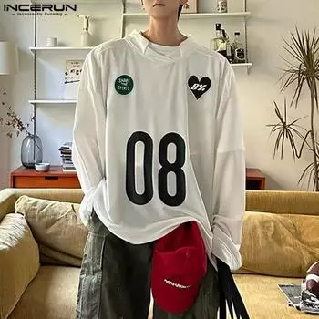 INCERUN Мужские свободные повседневные топы-пуловеры с круглым вырезом и длинным рукавом с принтом S белый