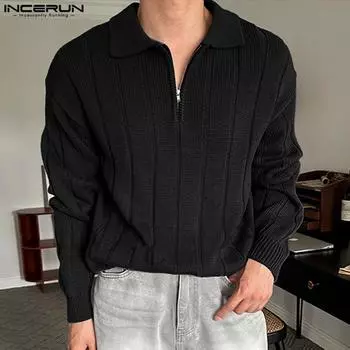 INCERUN Мужские свободные вязаные рубашки-свитера с длинным рукавом