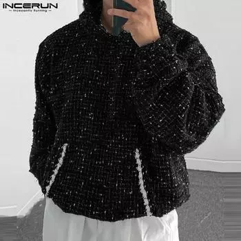 INCERUN мужские толстовки с капюшоном и длинными рукавами, повседневная толстовка с капюшоном