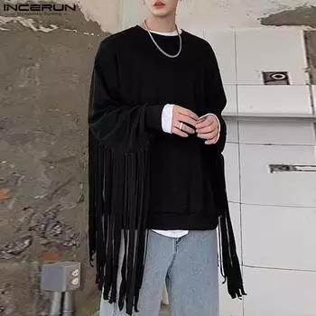 INCERUN Мужские толстовки с кисточками и круглым вырезом в молодом стиле с длинными рукавами