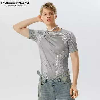 INCERUN Мужские тонкие топы с короткими рукавами и принтом