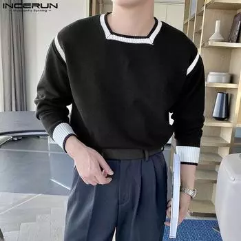 INCERUN Мужские тонкие трикотажные топы с длинными рукавами Hit Color 4XL хаки