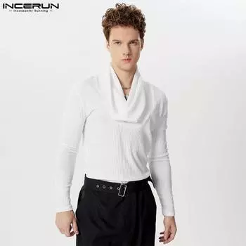 INCERUN мужские тонкие вязаные свитера с длинным рукавом и полосатыми топами с воротником-хомутом XL