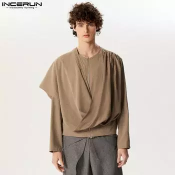 INCERUN Мужские топы-накидки с длинными рукавами и нерегулярными слоями на молнии с рюшами S
