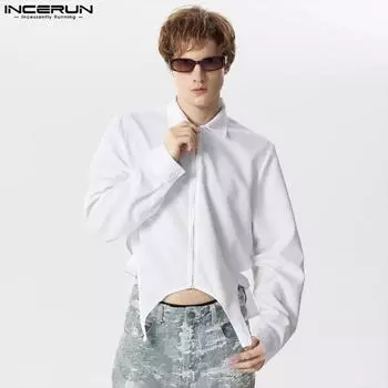 INCERUN Мужские топы нерегулярной формы с воротником с лацканами и длинными рукавами на молнии