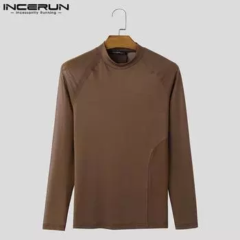 INCERUN Мужские топы с длинным рукавом в сетку в стиле пэчворк, прозрачные футболки скинни 2XL фиолетовый