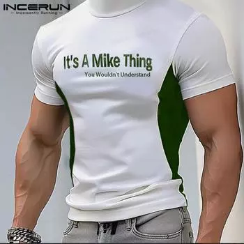 INCERUN Мужские топы с коротким рукавом и воротником-стойкой, повседневные облегающие футболки XL чёрный