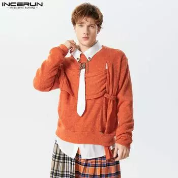 INCERUN Мужские топы с круглым вырезом и длинными рукавами, нерегулярные крестообразные полые топы