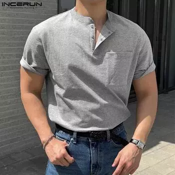 INCERUN Мужские топы с круглым вырезом и короткими рукавами, повседневные футболки с мышцами 2XL синий