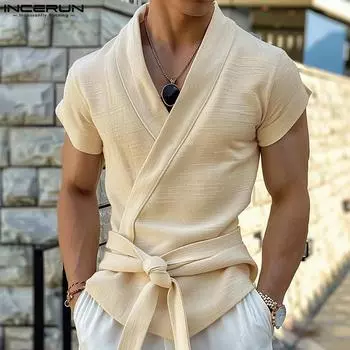 INCERUN Мужские топы с перекрещивающимися спереди повязками без рукавов повседневные свободные майки жилет L чёрный