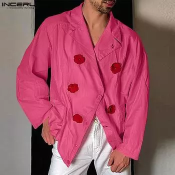 INCERUN Мужские трехмерные цветы пэчворк с длинным рукавом блейзер пальто S чёрный