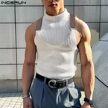 INCERUN Мужские трикотажные майки без рукавов с высоким воротом, повседневный жилет 2XL белый