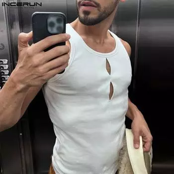 INCERUN Мужские трикотажные облегающие повседневные майки без рукавов для спортзала L чёрный