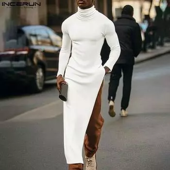 INCERUN Мужские трикотажные повседневные длинные пуловеры с высоким воротом и длинным рукавом M чёрный