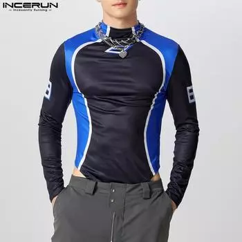 INCERUN Мужские трусы с длинным рукавом в стиле пэчворк с принтом, нижнее белье, комбинезон, комбинезон 3XL красный