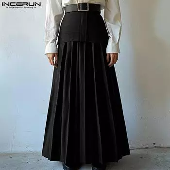 INCERUN Мужские юбки-килты с застежкой-молнией и высокой талией, плиссированные, с широкими бретелями L