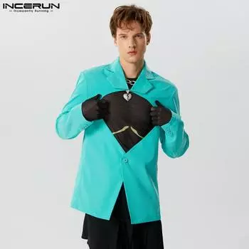 INCERUN Мужские уличные рубашки с длинным рукавом и вырезом в форме сердца