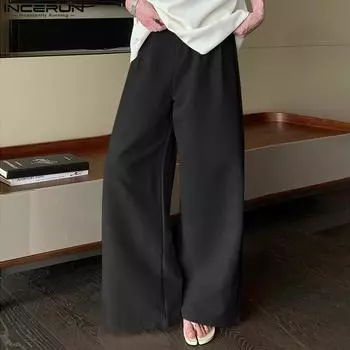 INCERUN Мужские узкие прямые брюки на молнии, повседневные длинные брюки M зелёный