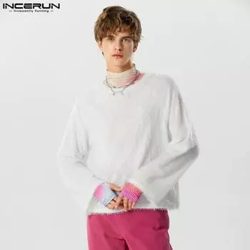 INCERUN мужские весенне-осенние мягкие флисовые пуловеры с длинными рукавами L белый