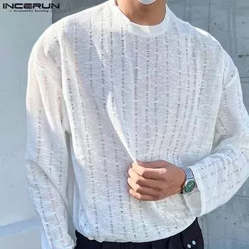 INCERUN Мужские весенние базовые однотонные топы S-5XL