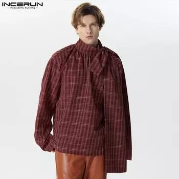INCERUN Мужские весенние клетчатые пуловеры с длинными рукавами
