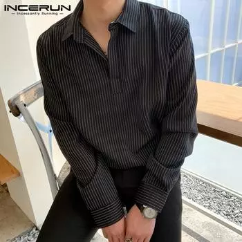 INCERUN Мужские весенние полосатые рубашки на пуговицах с длинными рукавами