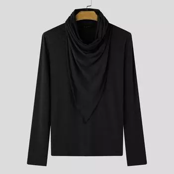 INCERUN Мужские весенние повседневные свитера с воротником-хомутиком и длинными рукавами с оборками