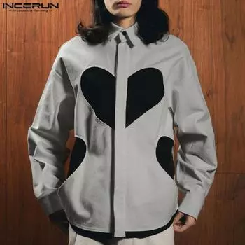 INCERUN Мужские весенние рубашки с лацканами и принтом на пуговицах L зелёный