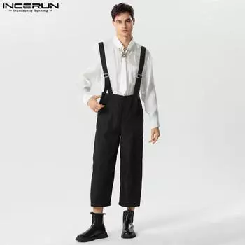 INCERUN Мужские весенние свободные подтяжки с высокой талией и широкими штанинами, комбинезон