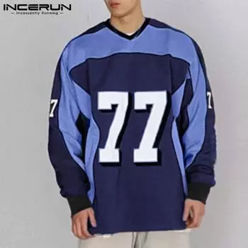 INCERUN Мужские весенние свободные спортивные топы с V-образным вырезом и длинным рукавом 3XL зелёный