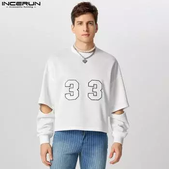 INCERUN Мужские весенние свободные свитера с длинным рукавом и принтом 2XL чёрный