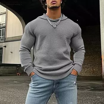 INCERUN Мужские весенние толстовки с длинным рукавом из вафельной ткани, повседневные однотонные пуловеры с капюшоном S чёрный