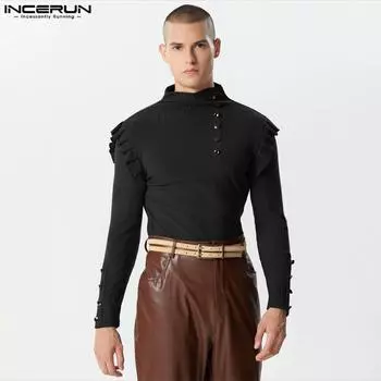 INCERUN мужские весенние трикотажные топы с длинными рукавами в полоску майки