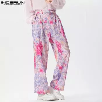 INCERUN Мужские винтажные богемные длинные брюки на молнии с цветочным принтом