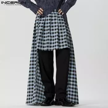 INCERUN мужские винтажные клетчатые юбки трапециевидной формы в клетку на молнии на талии, килты