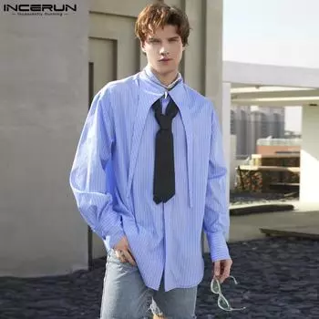 INCERUN мужские винтажные полосатые рубашки с длинными рукавами и пуговицами
