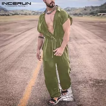 INCERUN мужские винтажные военные комбинезоны летние с тонкой талией и короткими рукавами рабочая одежда комбинезон мужские повседневные комбинезоны