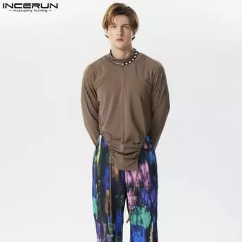 INCERUN Мужские водолазки с длинными рукавами и нерегулярным подолом