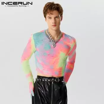 INCERUN Мужские водолазки с длинными рукавами и принтом, приталенные топы в перчатках 2XL розовый