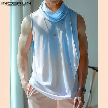 INCERUN Мужские водолазки с градиентом без рукавов, свободные повседневные майки, жилет S синий
