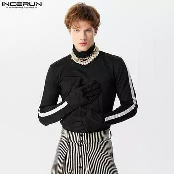 INCERUN Мужские водолазки с вышивкой Цветные повседневные весенние перчатки Топы