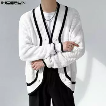 INCERUN Мужские вязаные кардиганы с длинными рукавами