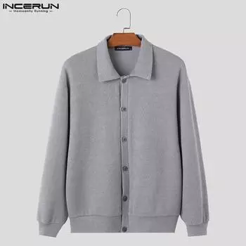 INCERUN Мужские вязаные куртки-кардиганы с длинными рукавами на пуговицах L зелёный