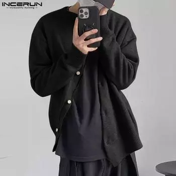 INCERUN Мужские вязаные тонкие кардиганы на пуговицах с длинными рукавами и свитерами