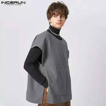 INCERUN мужские жилеты без рукавов однотонные повседневные майки