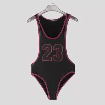 INCERUN Мужское нижнее белье Без рукавов Со строчкой Принт с буквами Брифы Боди Комбинезоны S чёрный